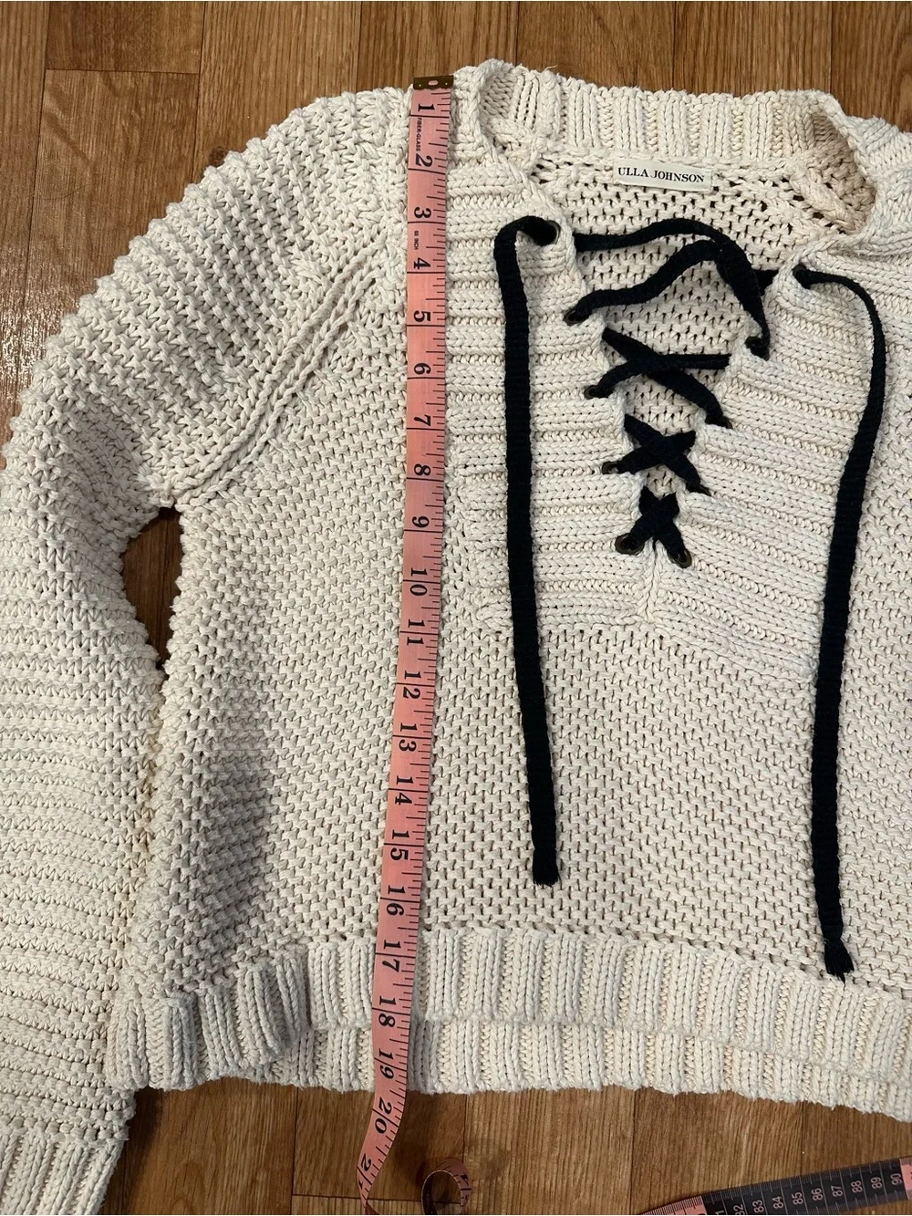 Ulla Johnson Marland Lace Up Chunky Knit Sweater Cream Black Small - Picture 12 of 12